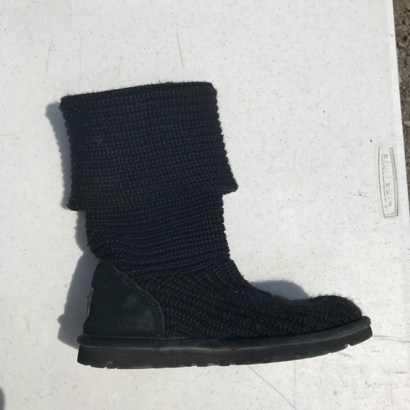 Black Knit Fold Over Button Ugg Boots - Picture 2 of 7